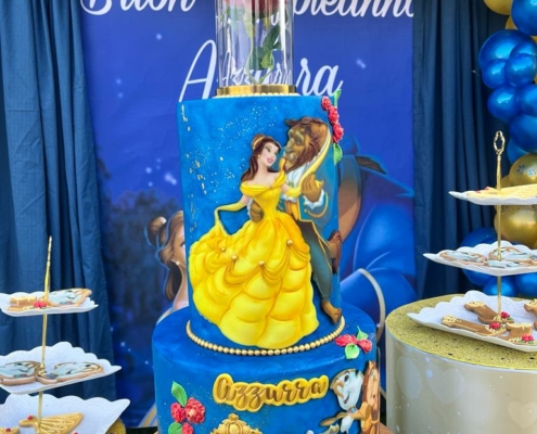 Festa a tema Bella e la Bestia- torta cake design a tema