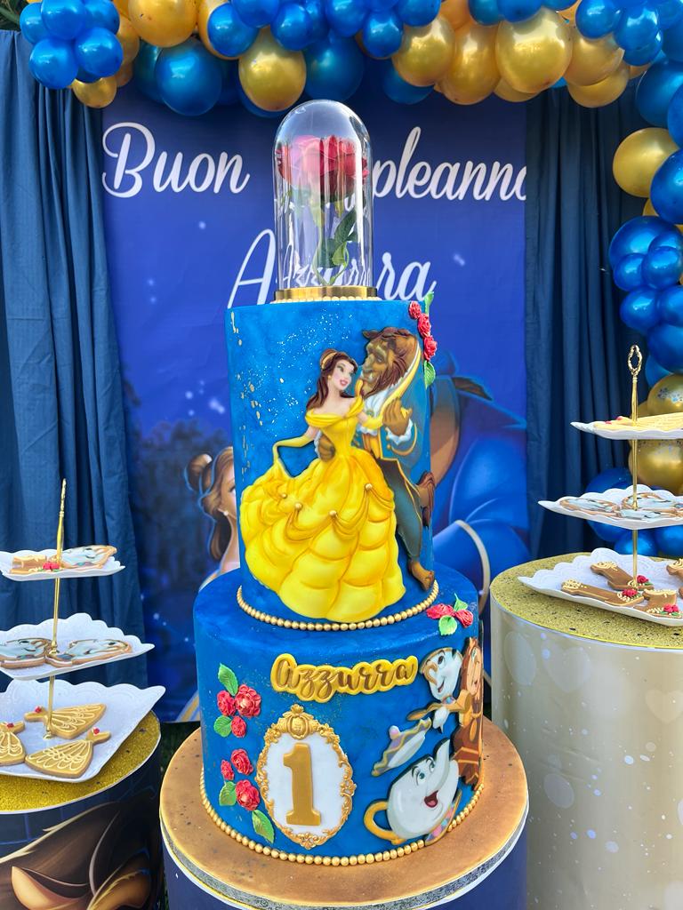 Festa a tema Bella e la Bestia- torta cake design a tema